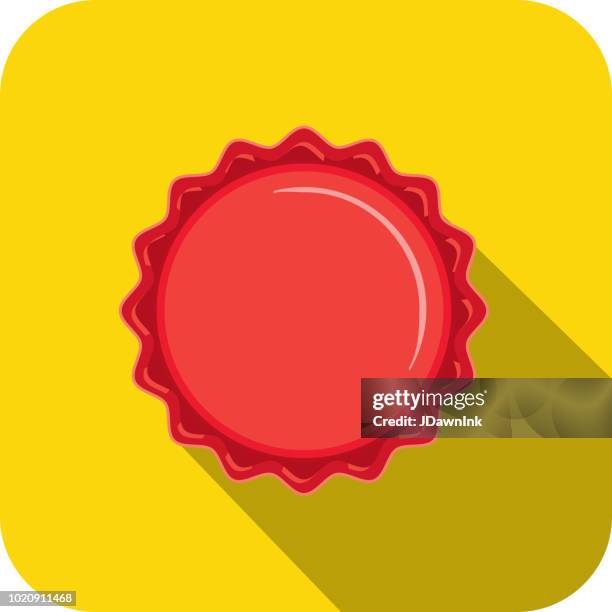 craft beer red bottle cap flat design themed icon with shadow - distillation stock illustrations