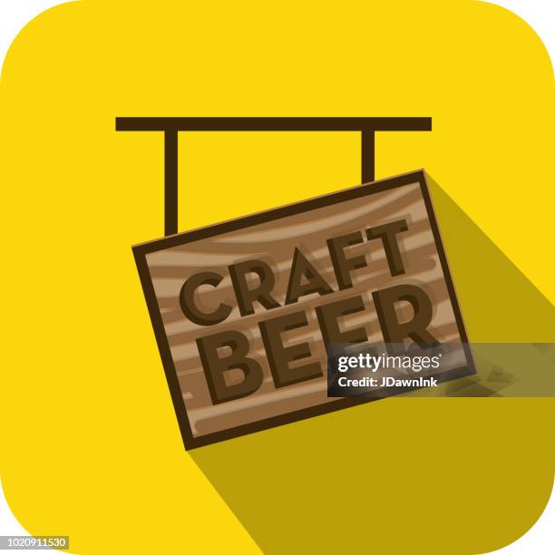 craft beer wooden sign flat design themed icon with shadow - distillation stock illustrations