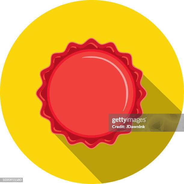 craft beer red bottle cap flat design themed icon with shadow - lid stock illustrations