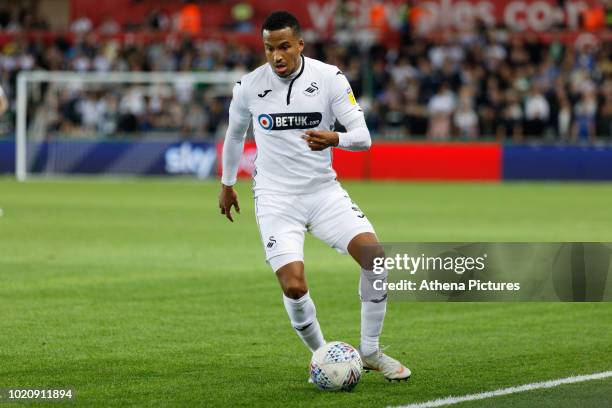 Martin Olsson of Swansea City in action during the Sky Bet Championship match between Swansea City and Leeds United at the Liberty Stadium on August...