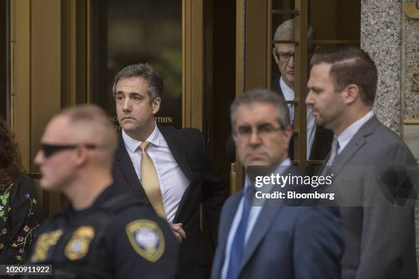 Michael Cohen, former personal lawyer to U.S. President Donald Trump, exits from federal court in New York, U.S., on Tuesday, Aug. 21, 2018. Trump's...