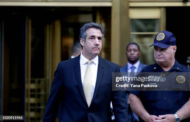 Michael Cohen, former lawyer to U.S. President Donald Trump, exits the Federal Courthouse on August 21, 2018 in New York City. Cohen reached an...