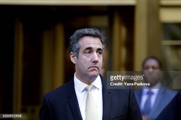 Michael Cohen, former lawyer to U.S. President Donald Trump, exits the Federal Courthouse on August 21, 2018 in New York City. Cohen reached an...
