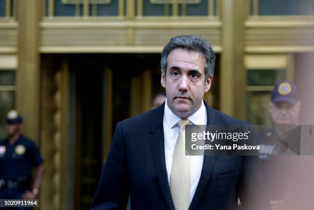 Michael Cohen, former lawyer to U.S. President Donald Trump, exits the Federal Courthouse on August 21, 2018 in New York City. Cohen reached an...