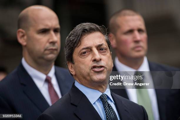 Deputy U.S. Attorney for the Southern District of New York Robert Khuzami speaks to the media about the Michael Cohen case outside of federal court...