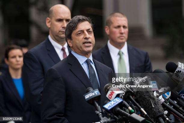 Deputy U.S. Attorney for the Southern District of New York Robert Khuzami speaks to the media about the Michael Cohen case outside of federal court...
