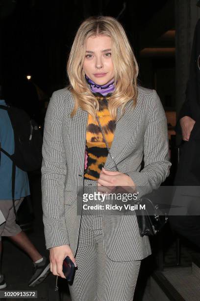 Chloe Grace Moretz seen on a night out leaving Gymkhana restaurant in Mayfair on August 21, 2018 in London, England.