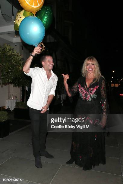 Tyrone Wood and Jo Wood seen on a night out at Scott's restaurant celebrating Tyrone's birthday on August 21, 2018 in London, England.