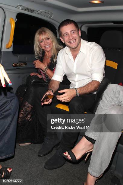 Tyrone Wood and Jo Wood seen on a night out at Scott's restaurant celebrating Tyrone's birthday on August 21, 2018 in London, England.