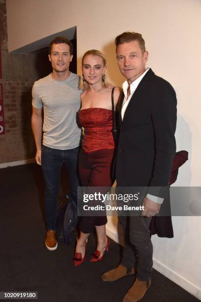 Lewis Kirk, Claudia McKell and Michael McKell attend the press night after party for "The Rise and Fall of Little Voice" at Park Theatre on August...