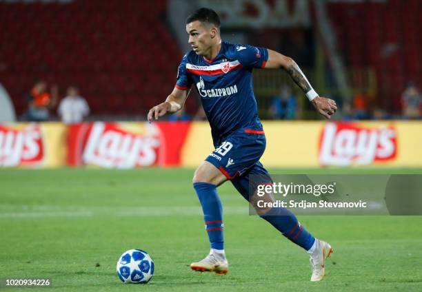 Nemanja Radonjic of Crvena Zvezda in action during the UEFA Champions League Play Off First Leg match between FK Crvema Zvezda and FC Red Bull...