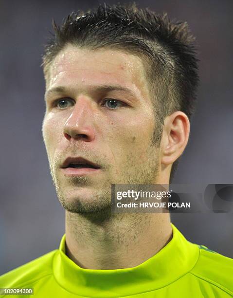 Slovenia�s national football team defender Bostjan Cesar listens to the national anthem before a friendly match against New Zealand in Maribor, some...