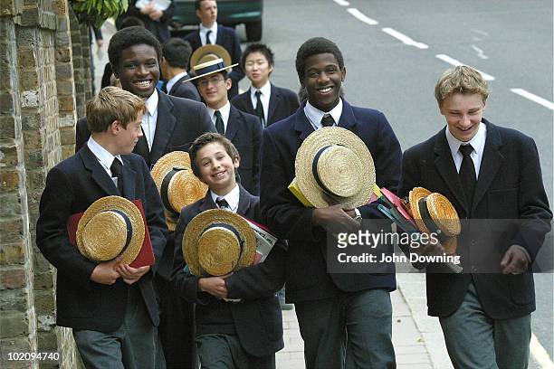Pupils from Harrow School in north-west London, 25th April 2003. Harrow is one of the best known British public schools, privately educating some 800...