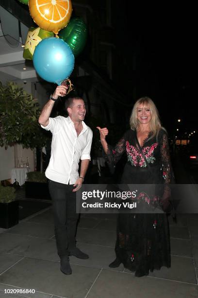 Tyrone Wood and Jo Wood seen on a night out at Scott's restaurant celebrating Tyrone's birthday on August 21, 2018 in London, England.