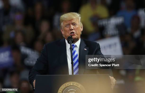 President Donald Trump speaks a rally at the Charleston Civic Center on August 21, 2018 in Charleston, West Virginia. Paul Manafort, a former...