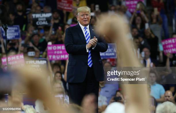 President Donald Trump attends a rally at the Charleston Civic Center on August 21, 2018 in Charleston, West Virginia. Paul Manafort, a former...