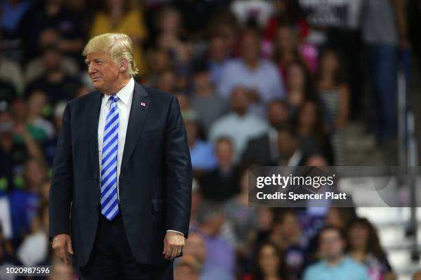 President Donald Trump attends a rally at the Charleston Civic Center on August 21, 2018 in Charleston, West Virginia. Paul Manafort, a former...