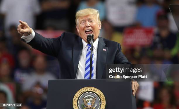 President Donald Trump speaks a rally at the Charleston Civic Center on August 21, 2018 in Charleston, West Virginia. Paul Manafort, a former...