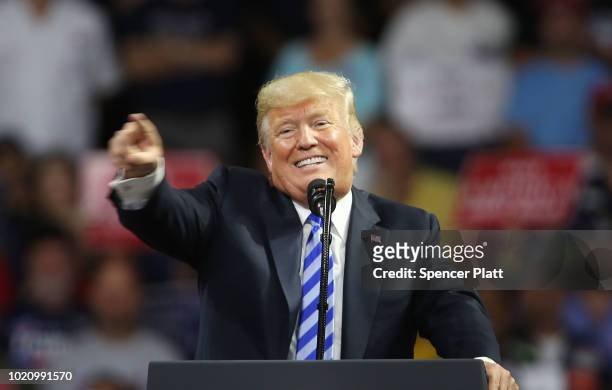 President Donald Trump speaks a rally at the Charleston Civic Center on August 21, 2018 in Charleston, West Virginia. Paul Manafort, a former...