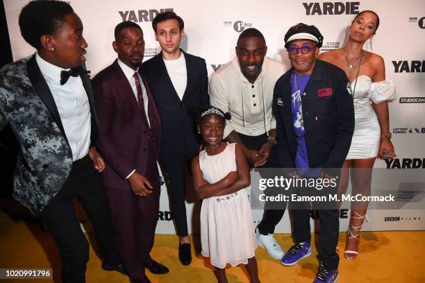 Duramaney Kamara, Aml Ameen, Adnan Mustafa, Myla-Rae Hutchinson-Dunwell, Idris Elba, guest and Spike Lee attend the after party of Yardie. Yardie is...