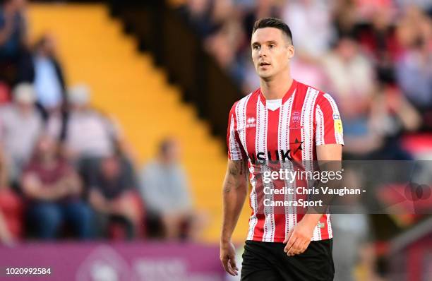 Lincoln City's Jason Shackell during the Sky Bet League Two match between Lincoln City and Bury at Sincil Bank Stadium on August 21, 2018 in Lincoln,...