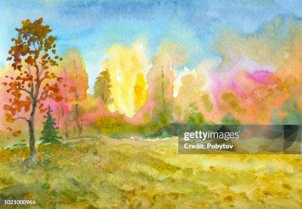 watercolor autumn - watercolor orange flower stock illustrations