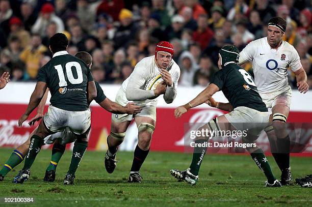 Dave Attwood of England charges upfield during the match between the Australian Barbarians and England at on June 15, 2010 in Gosford, Australia.
