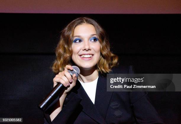 Actress Millie Bobby Brown speaks at "Stranger Things Season 2" Screening at AMC Lincoln Square Theater on August 21, 2018 in New York City.