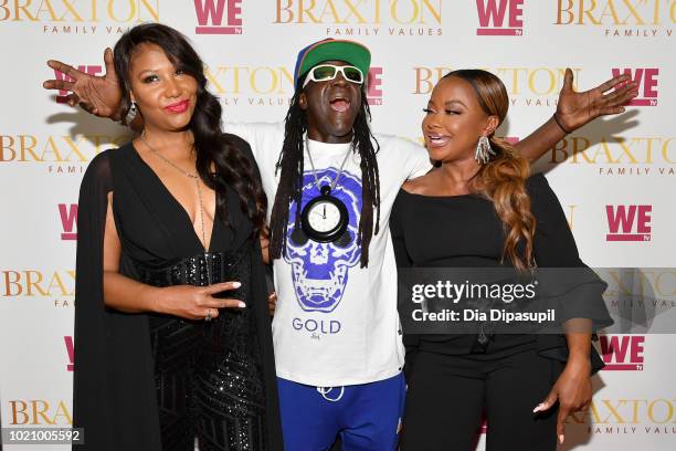 Traci Braxton, Flavor Flav and Phaedra Parks attend WE tv and Traci Braxton celebrate the new season of Braxton Family Values at The Skylark on...