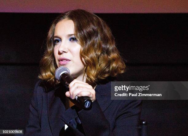 Actress Millie Bobby Brown speaks at "Stranger Things Season 2" Screening at AMC Lincoln Square Theater on August 21, 2018 in New York City.