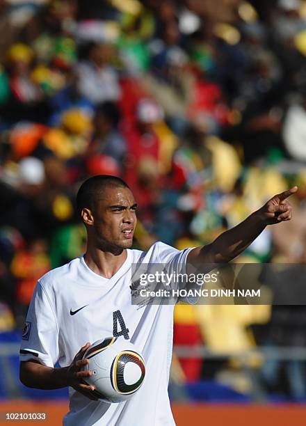 New Zealand's defender Winston Reid gives directions to his teammates during their Group F first round 2010 World Cup football match on June 15, 2010...