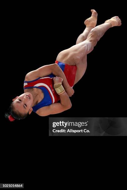 Kim Won Yong of North Korea in action during the Artistic Gymnastic of the Women's Individual All-Around Final at the Jiexpo Hall on day three of the...