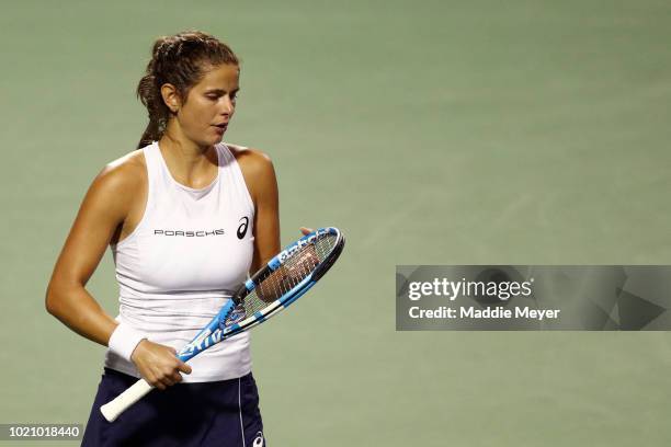 Julia Goerges of Germany looks on during her match against Dayana Yastremska of Ukraine during Day 2 of the Connecticut Open at Connecticut Tennis...