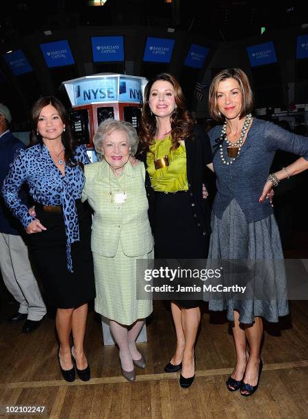 Valerie Bertinelli,Betty White,Jane Leeves and Wendie Malick ring the opening bell at the New York Stock Exchange on June 15, 2010 in New York City.