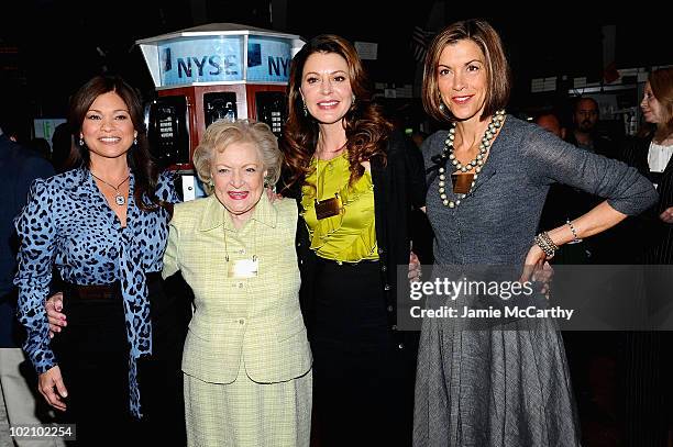 Valerie Bertinelli,Betty White,Jane Leeves and Wendie Malick ring the opening bell at the New York Stock Exchange on June 15, 2010 in New York City.