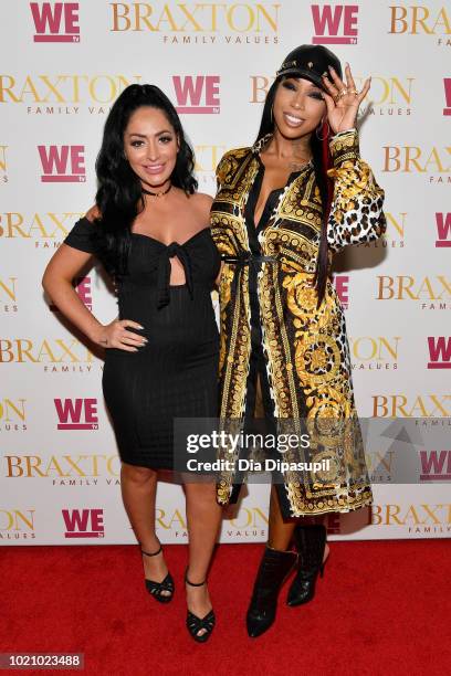 Angelina Pivarnick and Sky Days attend WE tv and Traci Braxton celebrate the new season of Braxton Family Values at The Skylark on August 21, 2018 in...