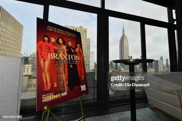 View of a Braxton Family Values poster on display at WE tv and Traci Braxton celebrate the new season of Braxton Family Values at The Skylark on...