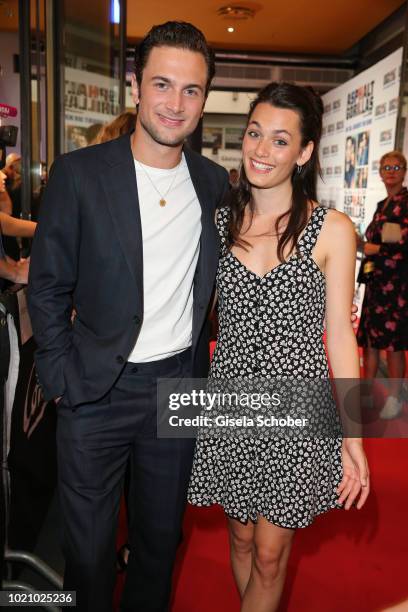 Samuel Schneider and Ella Rumpf during the ''Asphaltgorillas' premiere at Kino in der KulturBrauerei on August 21, 2018 in Berlin, Germany.