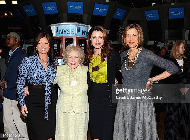 Valerie Bertinelli,Betty White,Jane Leeves and Wendie Malick ring the opening bell at the New York Stock Exchange on June 15, 2010 in New York City.