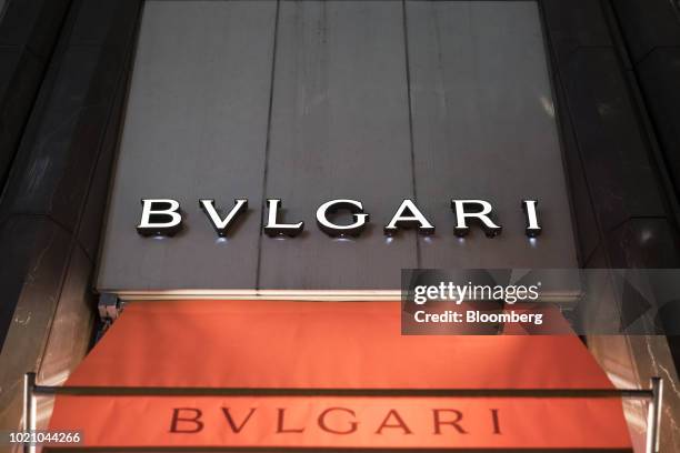 Bulgari SpA store stands at night in the Ginza area of Tokyo, Japan, on Tuesday, Aug. 21, 2018. Japan is scheduled to release February's Consumer...