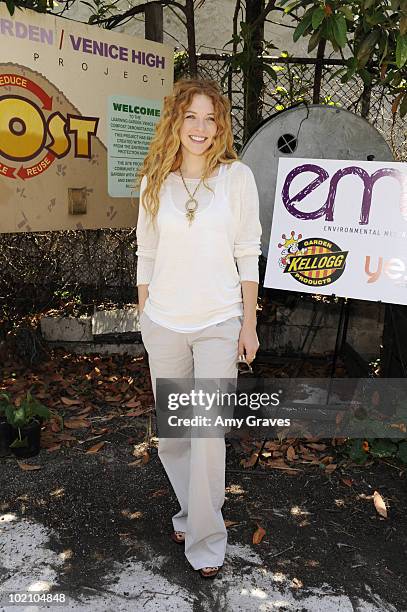 Actress Rachel Lefevre attends the Environmental Media Association and Yes to Carrots Garden Luncheon at The Learning Garden at Venice High School on...