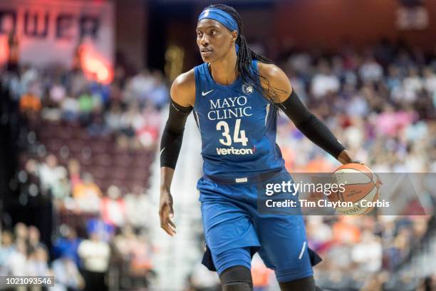 August 17: Sylvia Fowles of the Minnesota Lynx in action during the Connecticut Sun Vs Minnesota Lynx, WNBA regular season game at Mohegan Sun Arena...