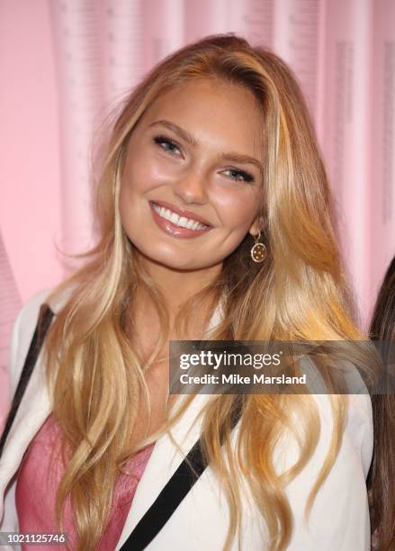 Victoria's Secret Angel Romee Strijd hosts a bra fit event at Victoria's Secret, New Bond Street on August 22, 2018 in London, England.