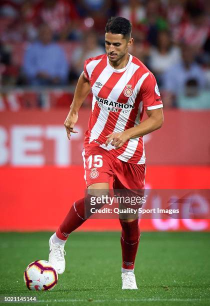 Juan Pedro Ramirez Lopez of Girona in action during the La Liga match between Girona FC and Real Valladolid CF at Montilivi Stadium on August 17,...