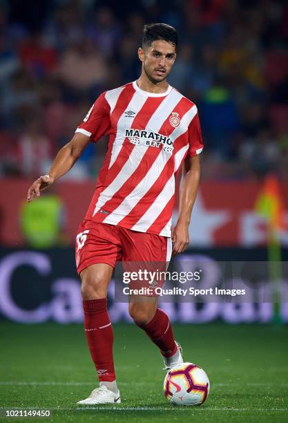 Juan Pedro Ramirez Lopez of Girona in action during the La Liga match between Girona FC and Real Valladolid CF at Montilivi Stadium on August 17,...