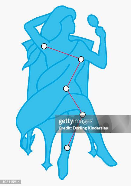 illustration of cassiopeia constellation represented as vain queen - constellation stock-grafiken, -clipart, -cartoons und -symbole
