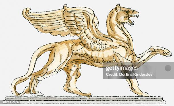 illustration of a griffin statue, side view - sculpture studio stock illustrations