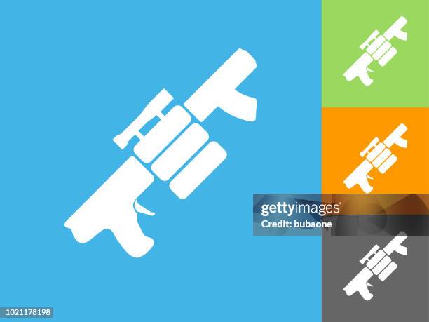 air gun and spare bullets flat icon on blue background - paintball game stock illustrations