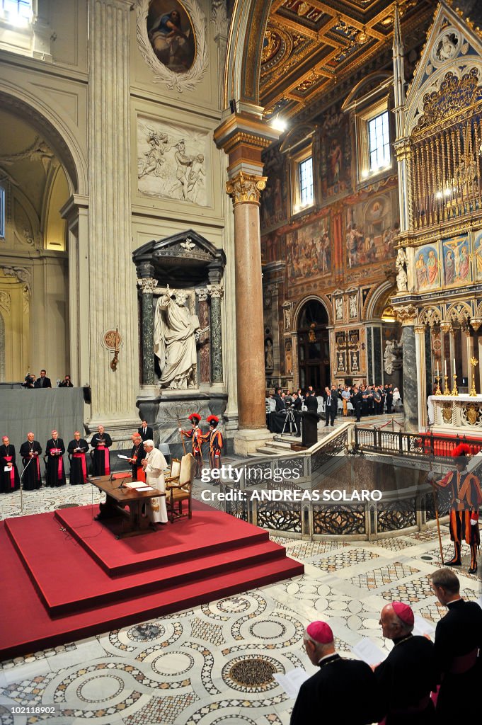 Pope Benedict XVI addresses the faithful