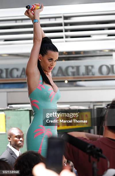 Katy Perry sighting in Times Square performing at the world premiere of Volkswagen's new compact Jetta sedan motorcar on June 15, 2010 in New York,...